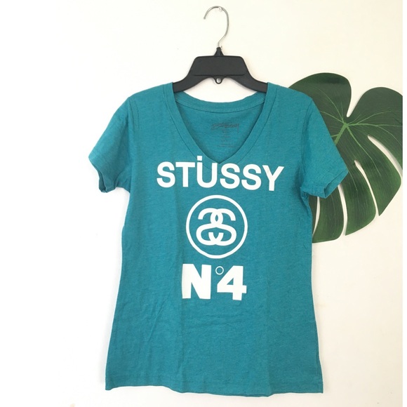 Stussy T shirt V Neck Blue Size Small No.4 - Picture 1 of 6